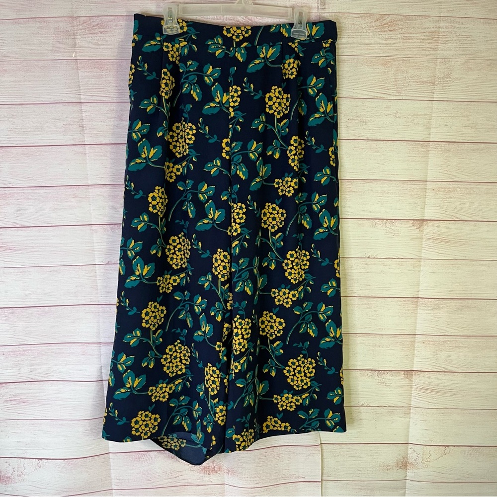 J Crew Style K1110 Floral Wide Leg Cropped Pants Size 12